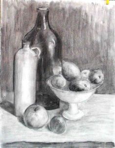 Voir le détail de cette oeuvre: corbeille de fruits et bouteilles